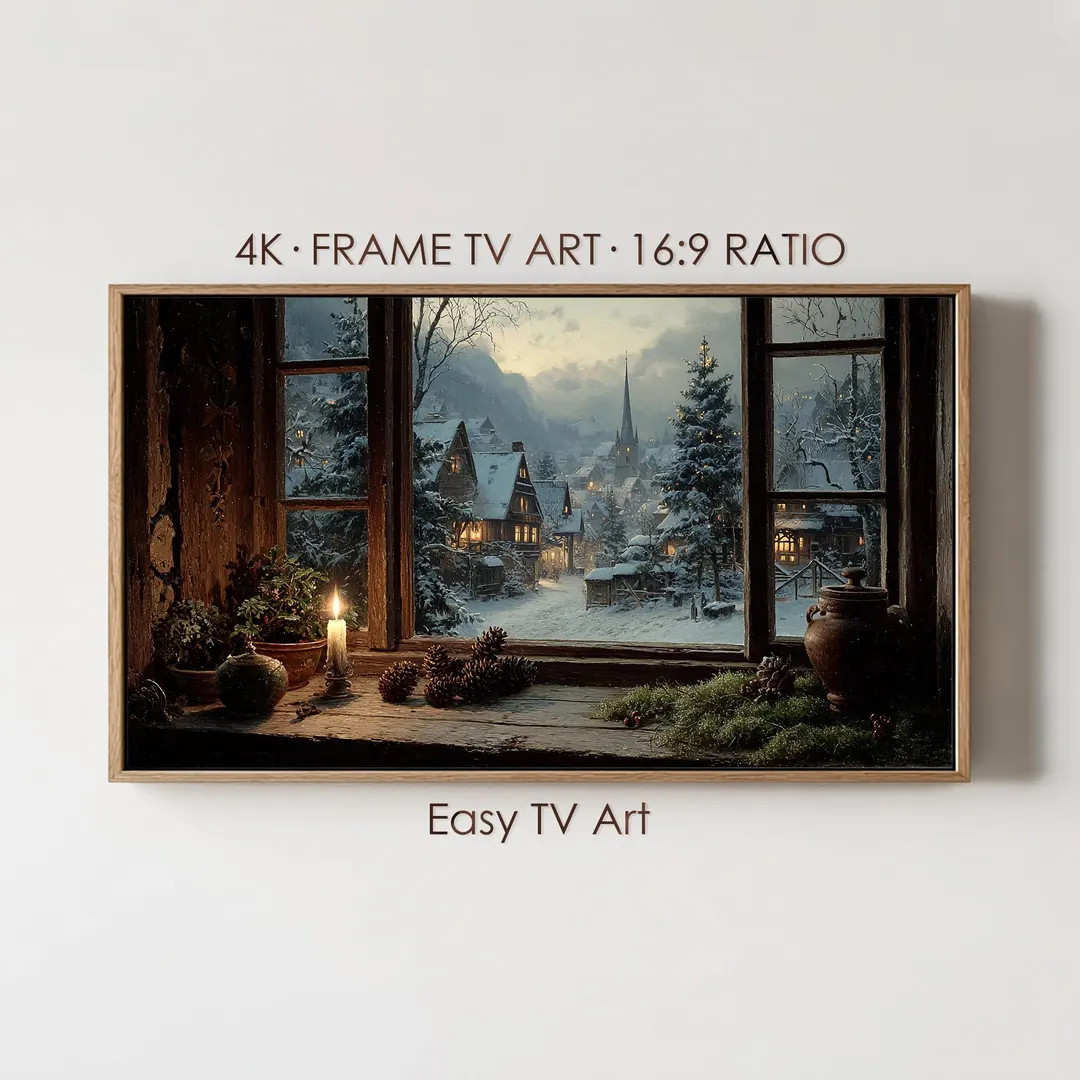 Christmas Frame TV Art, Cozy Village View From Window, Digital Download for Samsung - Etsy | Etsy (US)