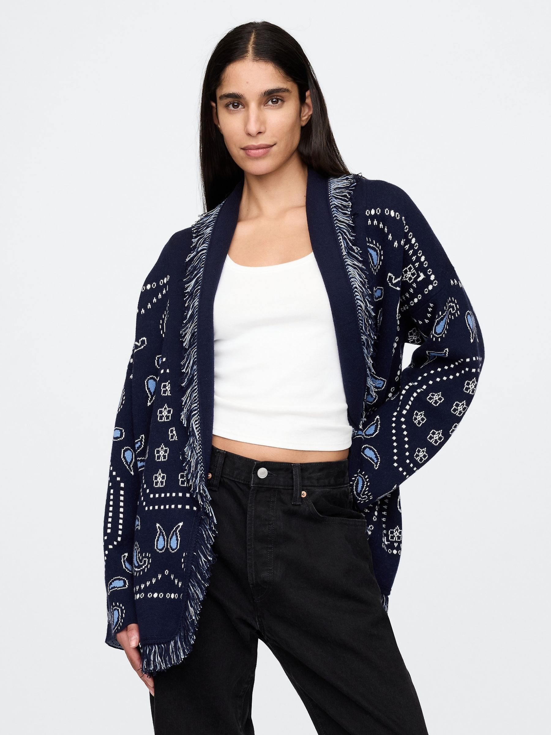 Navy Blue Oversized Fringe Shawl Cardigan | Gap | GAP UK