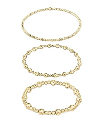 Pingyongchang Gold Beaded Bracelets for Women 14K Gold Plated Stackable Bracelets Stretch Bead Ball Bracelet Set for Women-3 PCS | Amazon (US)