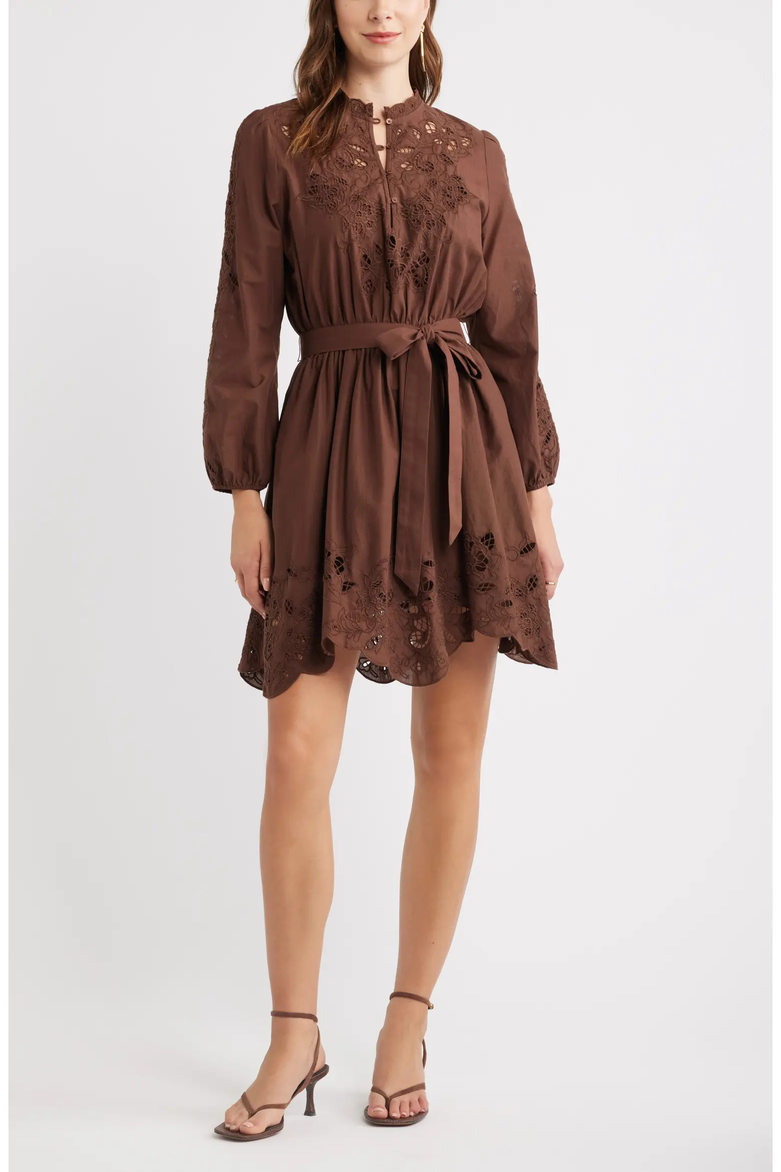 Embroidered Long Sleeve Tie Waist Minidress (Women) | Nordstrom | Nordstrom