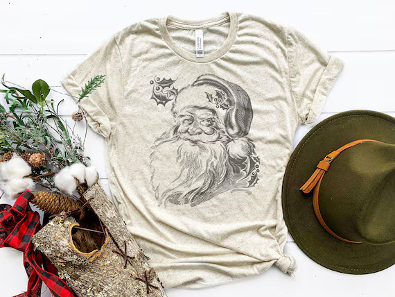 Black Vintage Santa Head Tee | Holiday Themed Shirt | Bella Tee | Soft TShirt | Women's Graphic T... | Etsy (US)