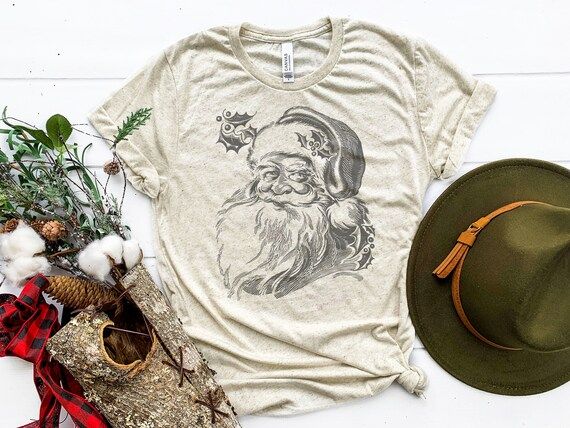 Black Vintage Santa Head Tee | Holiday Themed Shirt | Bella Tee | Soft TShirt | Women's Graphic T... | Etsy (US)