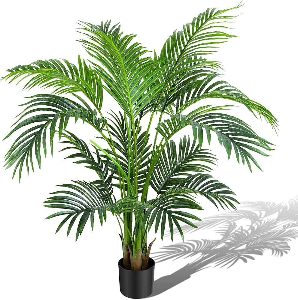 KOL 4ft Artificial Areca Palm Tree Plant, 47in Fake Cane Palm Silk Tree Indoor Outdoor, Dypsis Lu... | Amazon (US)