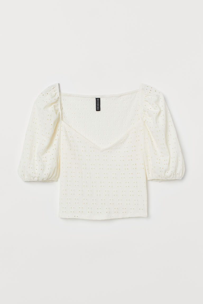 H & M - Puff-sleeved Jersey Top - White | H&M (US + CA)