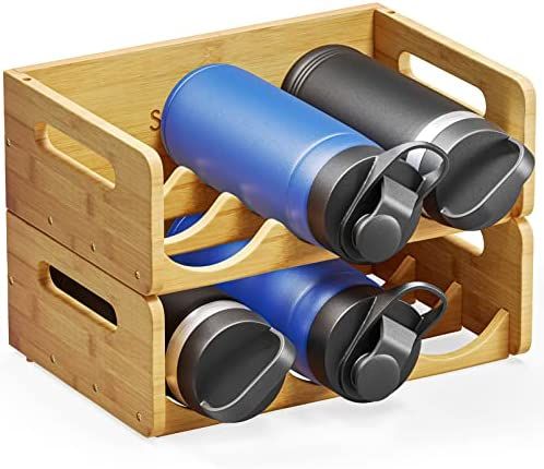 Amazon.com: SpaceAid Bamboo Water Bottle Organizer with Labels, Kitchen Pantry Water Bottle Stora... | Amazon (US)