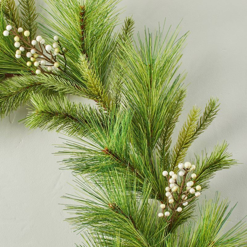 Needle Pine with Snowberries Seasonal Faux Garland Green/White - Hearth & Hand™ with Magnolia | Target
