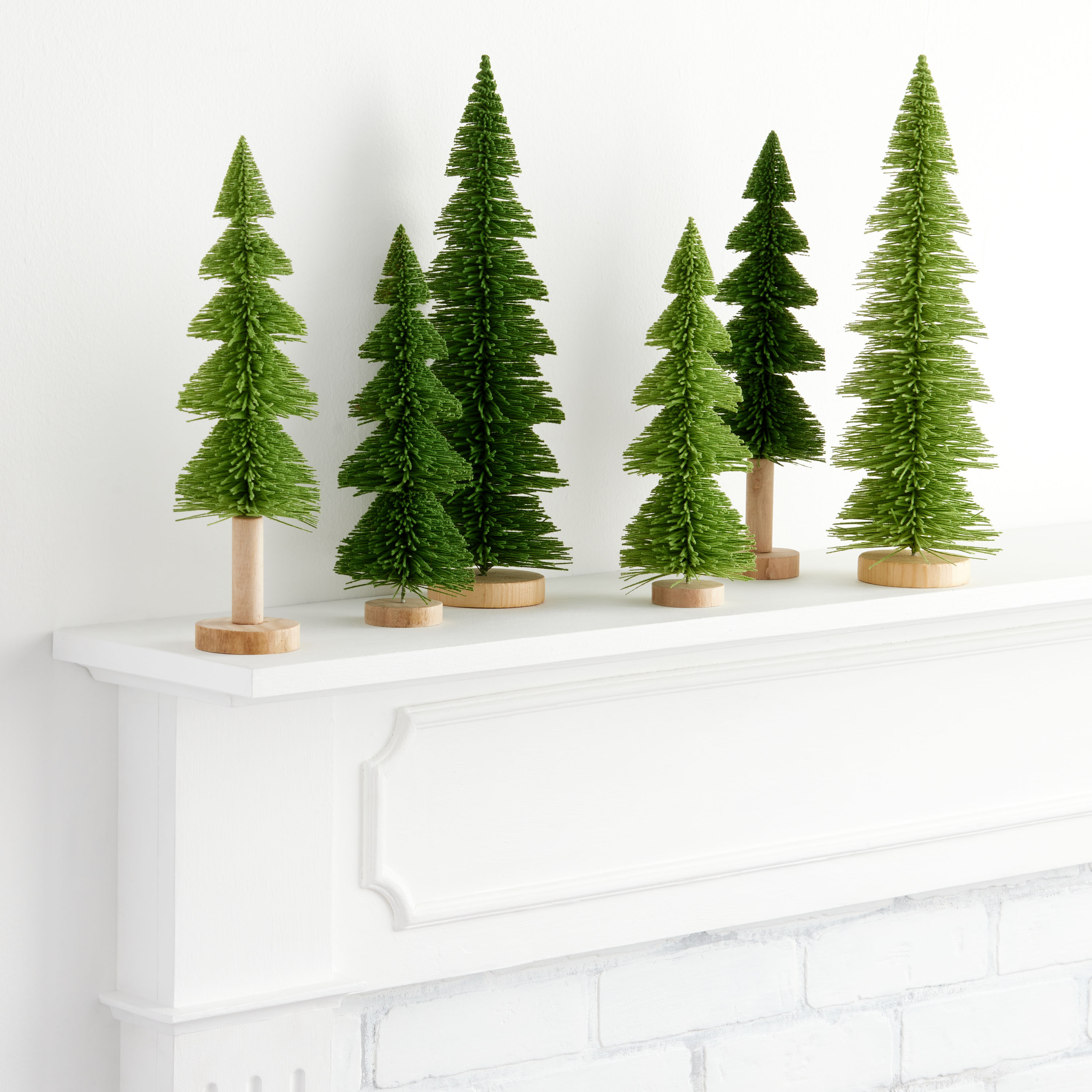 Green Flocked Bottlebrush Christmas Tree Decor Set Of 2 | World Market