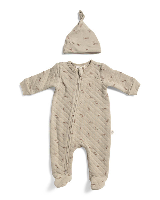 Newborn Boys Quilted Coveralls Set With Cap | TJ Maxx