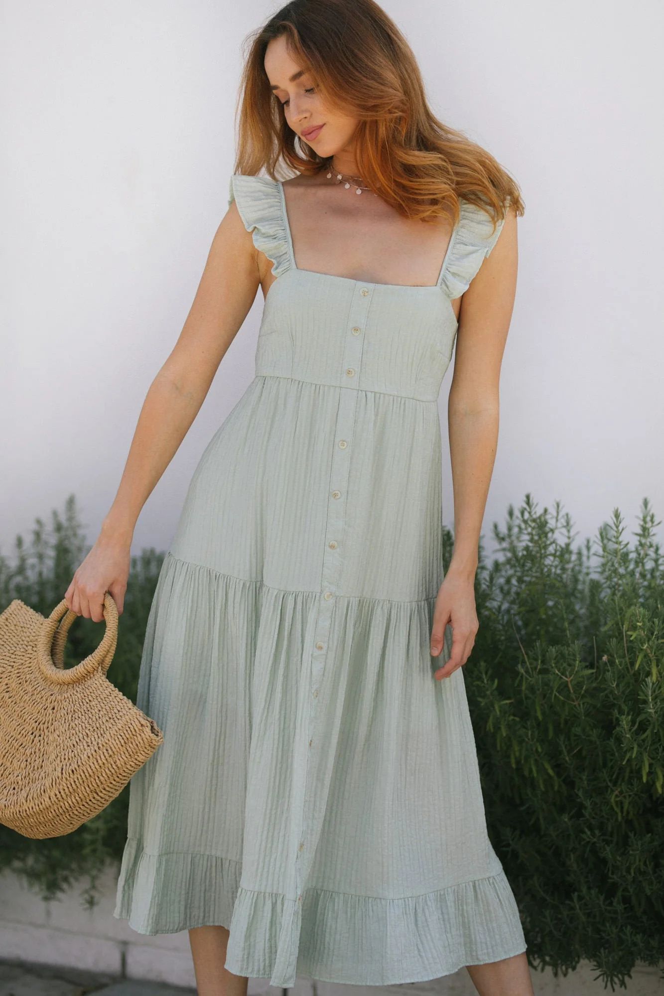 Sara Buttoned Tiered Dress | Morning Lavender