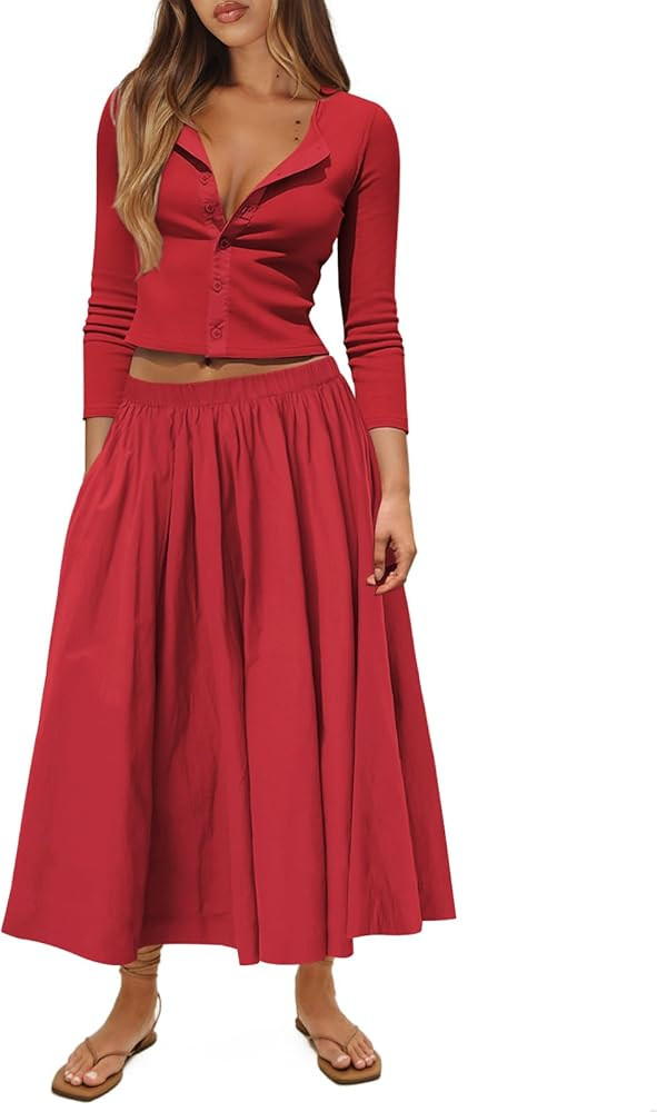 Womens Sweater Skirt Sets for Women Ribbed Button Down Cardigan 2 Piece Matching Set Fall Casual ... | Amazon (US)