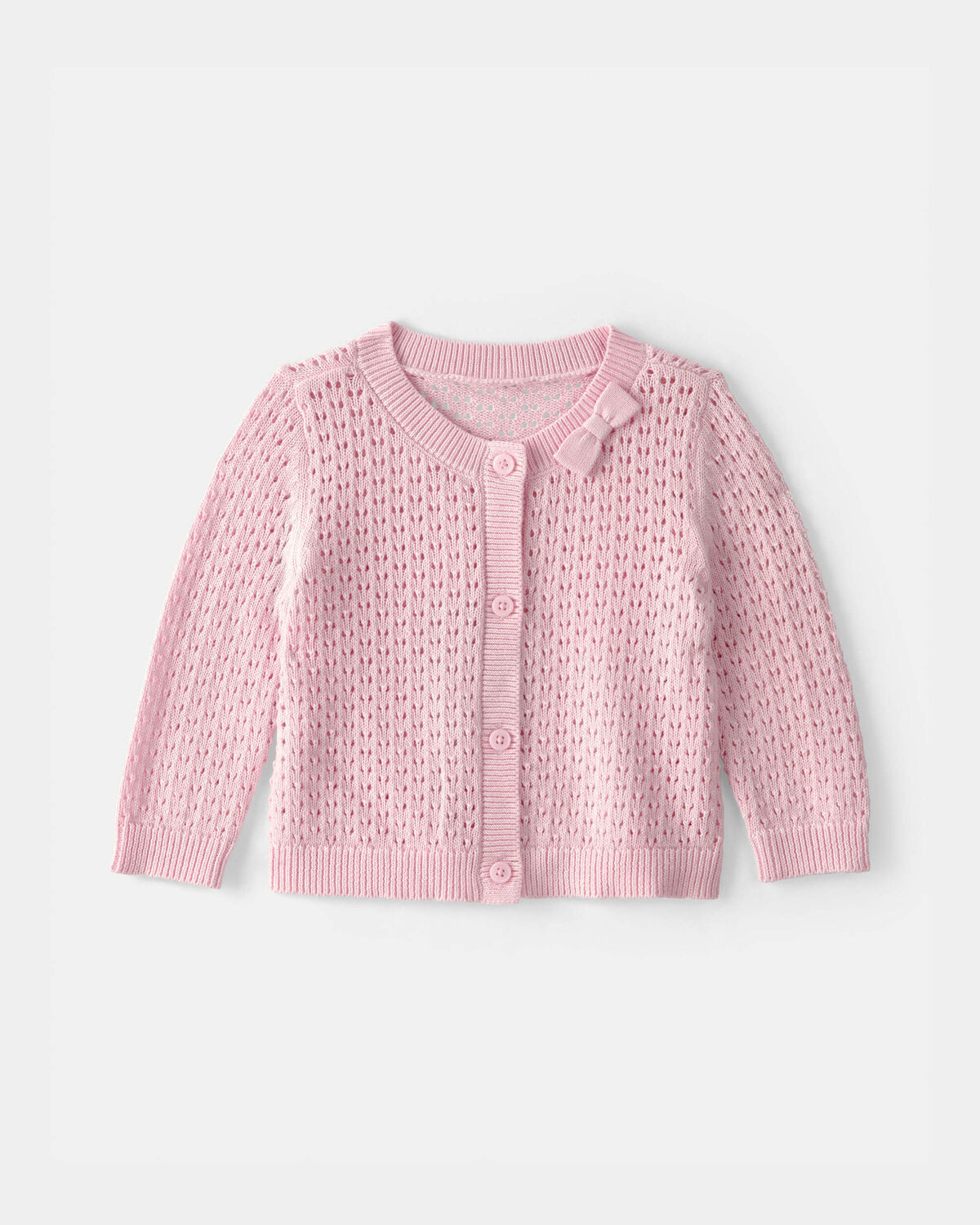 Baby Girl Bow Pointelle Button-Up Cardigan Sweater - Pink | Carter's Inc