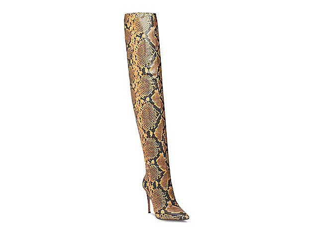 Winnie Harlow x Steve Madden Harlow Thigh High Boot - Women's - Mustard Yellow Snake Print | DSW