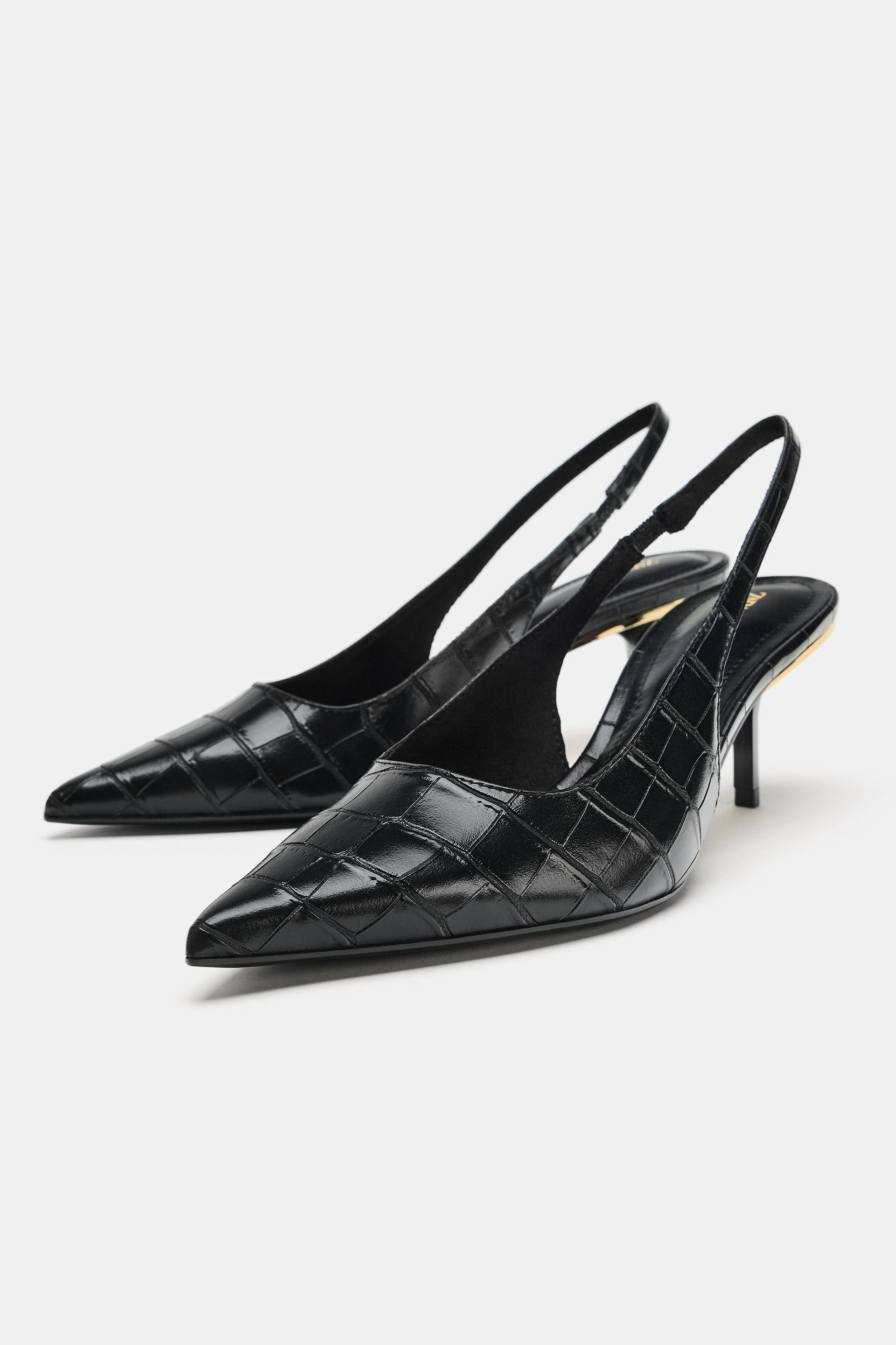 Zara - Textured Slingback Shoes - Black - 5 - Woman | Zara US