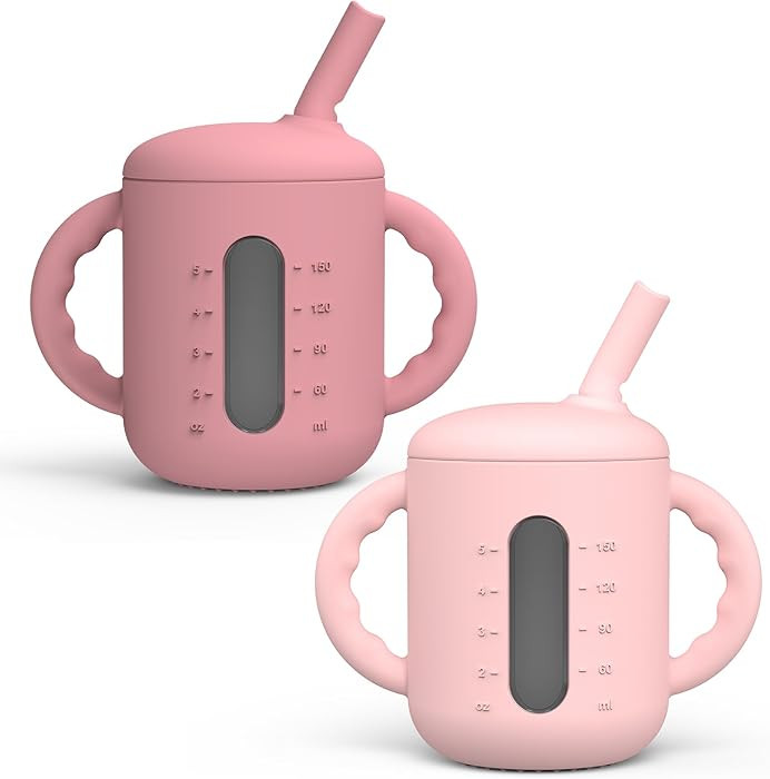 Seposeve 2 Pack Silicone Sippy Cups, Leak-Proof Baby Straw Cup for 6-12 Months, Spill Proof Toddl... | Amazon (US)