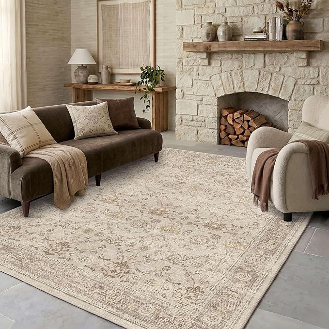 Area Rugs 5x7 Washable Non-Slip, Beige Vintage Boho Traditional Carpet for Living Room, Nursery, ... | Amazon (US)