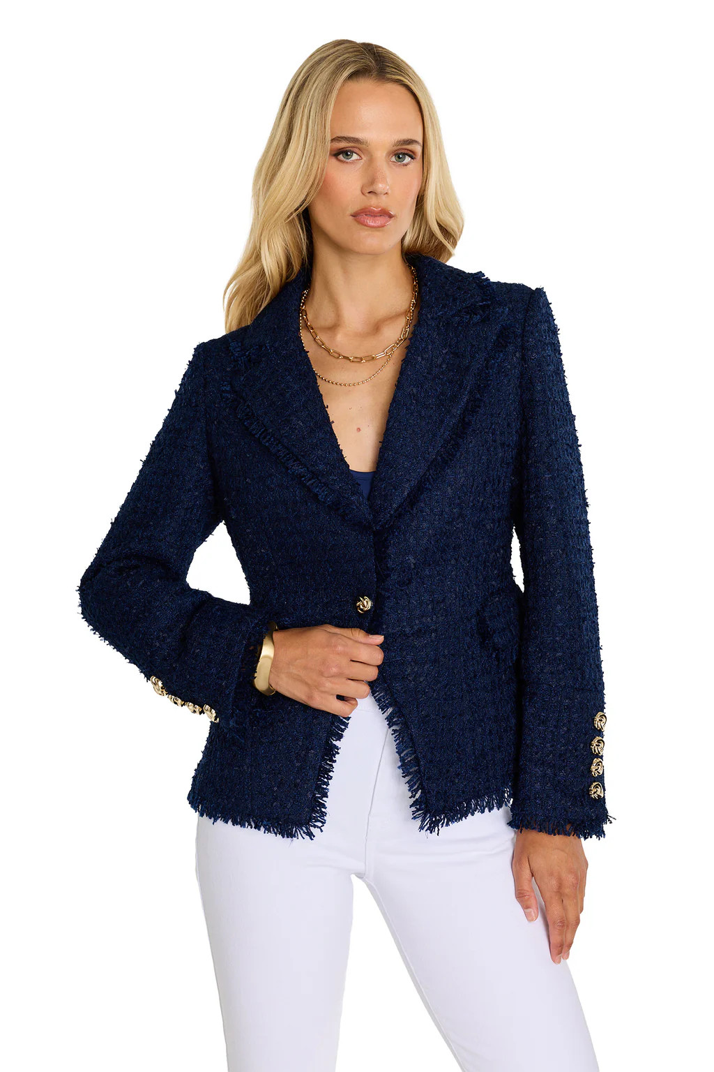 Giselle Single Breasted Tweed Blazer - Navy | The Noli Shop