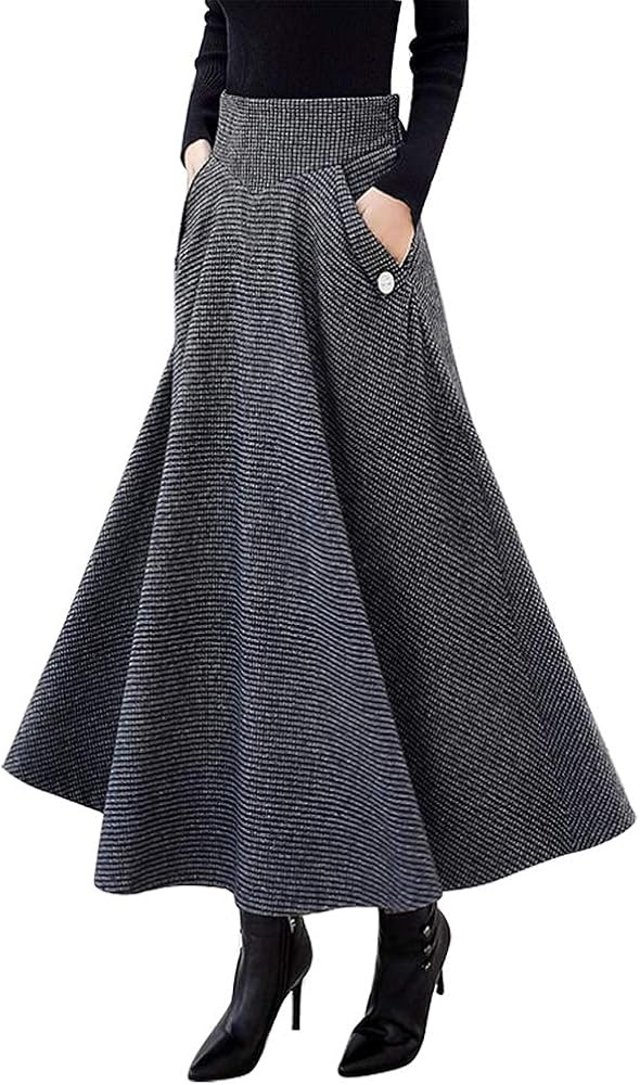 IDEALSANXUN Women’s Fall/Winter High Waist Plaid Slim A-line Long Skirt | Amazon (US)