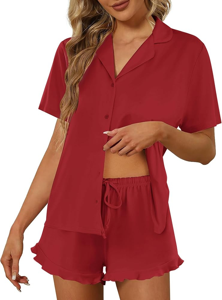 Ekouaer Pajamas Set for Women Short Sleeve Sleepwear Button Down Pjs Lounge Sets Soft Nightwear | Amazon (US)