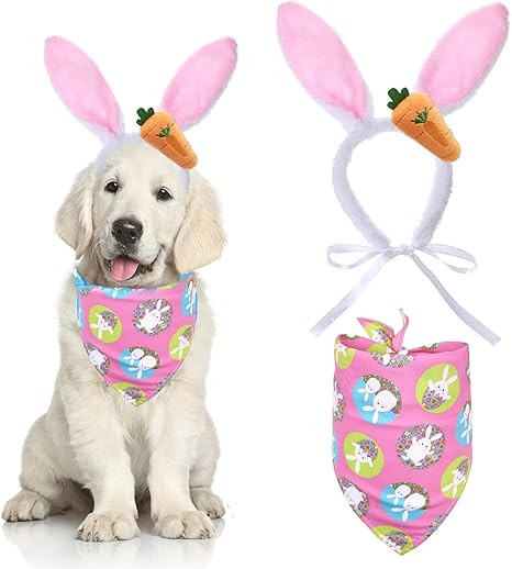 Easter Dog Bunny Costume Bunny Ears Headband Easter Eggs Bandana for Small Medium Large Puppies P... | Amazon (US)