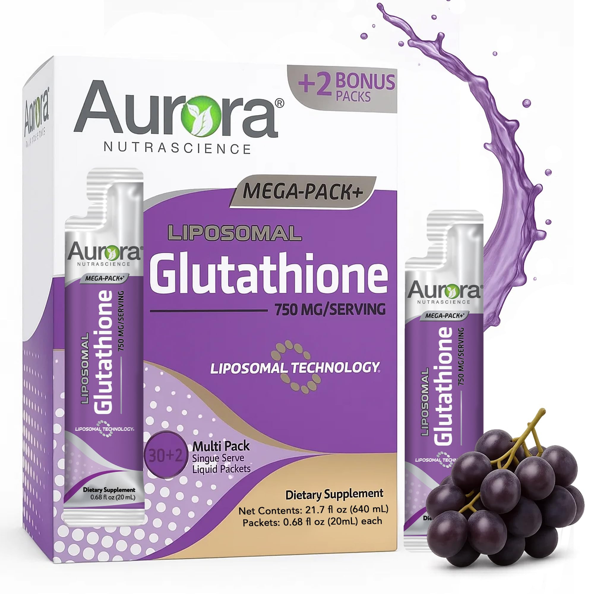 Aurora Nutrascience Mega-Pack Liposomal Glutathione - 750 mg Liquid Supplement, Antioxidant Suppo... | Amazon (US)