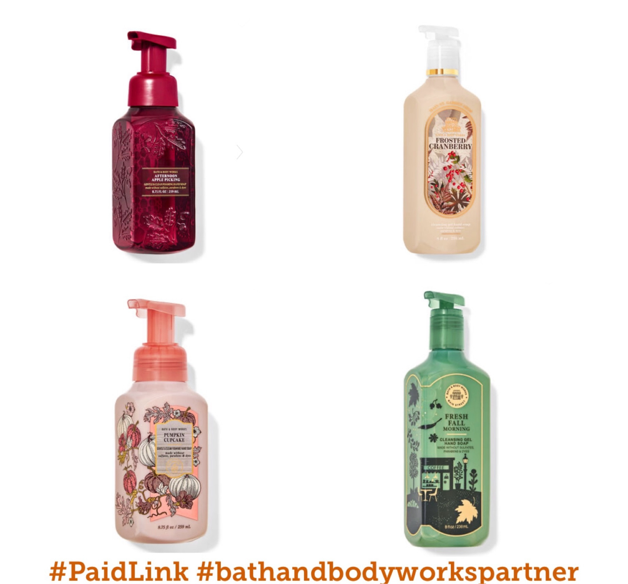 #BathandBodyWorksPartner #PaidLink Do you change out your hand soaps to match the season? I do and love the variety that Bath & Body Works has! A few of my favorites are below, what’s your favorite scent?

Afternoon Apple Picking: https://rstyle.me/+M4XuDImkdUgZS0MGERkSQA

Frosted Cranberry: https://rstyle.me/+m1HaHUn51kuqdbd7uU-gGw

Fresh Fall Morning: https://rstyle.me/+B9y4VIlbn8E6M-GZhth1uw

Pumpkin Cupcake: https://rstyle.me/+nKuJT63Ab8eb_f8WNEJrNw

#liketkit #LTKSeasonal #LTKFallSale #LTKParties
@shop.ltk #ad @BathandBodyWorks


#LTKSeasonal #LTKHome #LTKHalloween