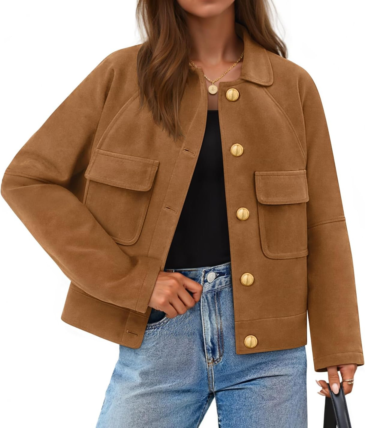 ZESICA Womens Fall Faux Suede Button Down Jacket Coats | Amazon (US)