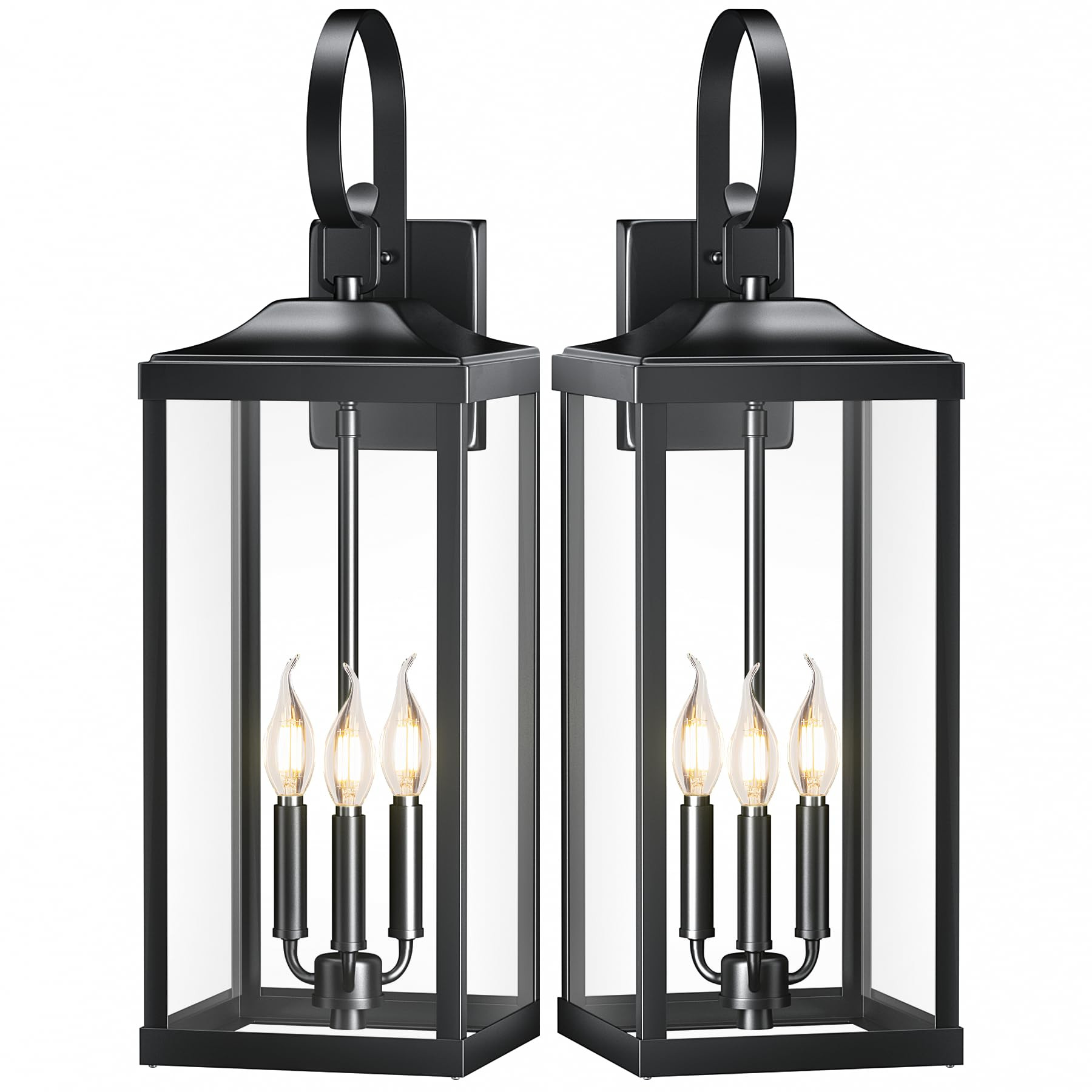 2 Packs 24" Extra Large Outside Wall Light Fixture 3-Light, Black Outdoor Porch Lantern Wall Moun... | Amazon (US)