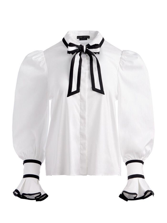 SHAREN PUFF SLEEVE BOW TIE BLOUSE | Alice + Olivia