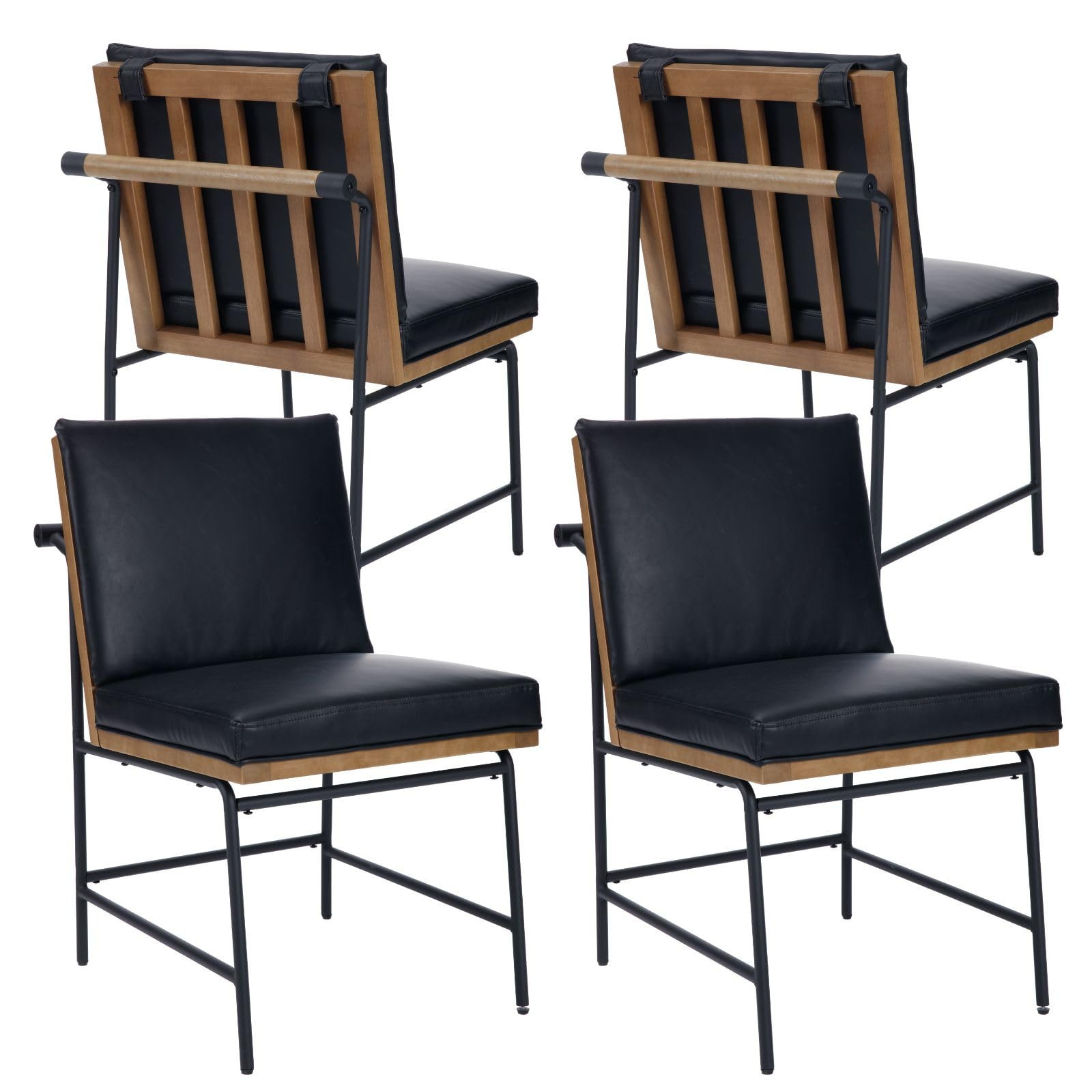 DUOMAY Mid-Century Modern Dining Chairs Set of 4, PU Leather Upholstered Side Chair with Rear Handle, Armless Chair with Metal Legs for Kitchen Dining Room Living Room Vanity, Black | Amazon (US)