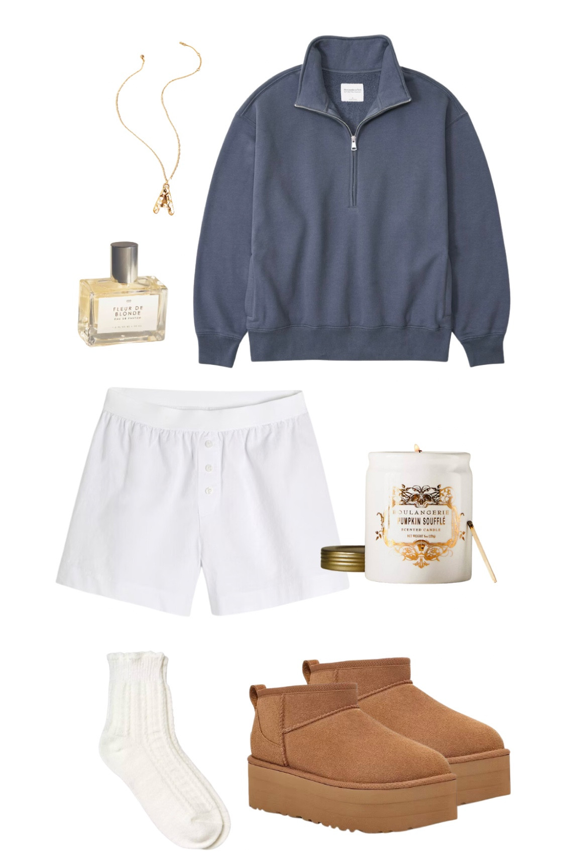 Cozy lazy day outfit, Anthropologie candle, gold jewelry, rainy day outfit, fall transitional outfit, Abercrombie hoodie, women’s white boxer shorts, platform ugh boots, white knit socks, loungewear, school outfit, fall outfit, basic casual wear, fall decor, fall candle, Abercrombie half zip sweatshirt 

#LTKfindsunder100 #LTKSeasonal #LTKfindsunder50
