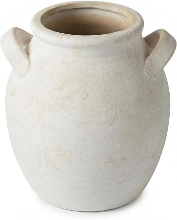 Vintage Ceramic Vase with Handle, 7 Inch Off-White Farmhouse Rustic Pot, Retro Table Centerpiece ... | Amazon (US)