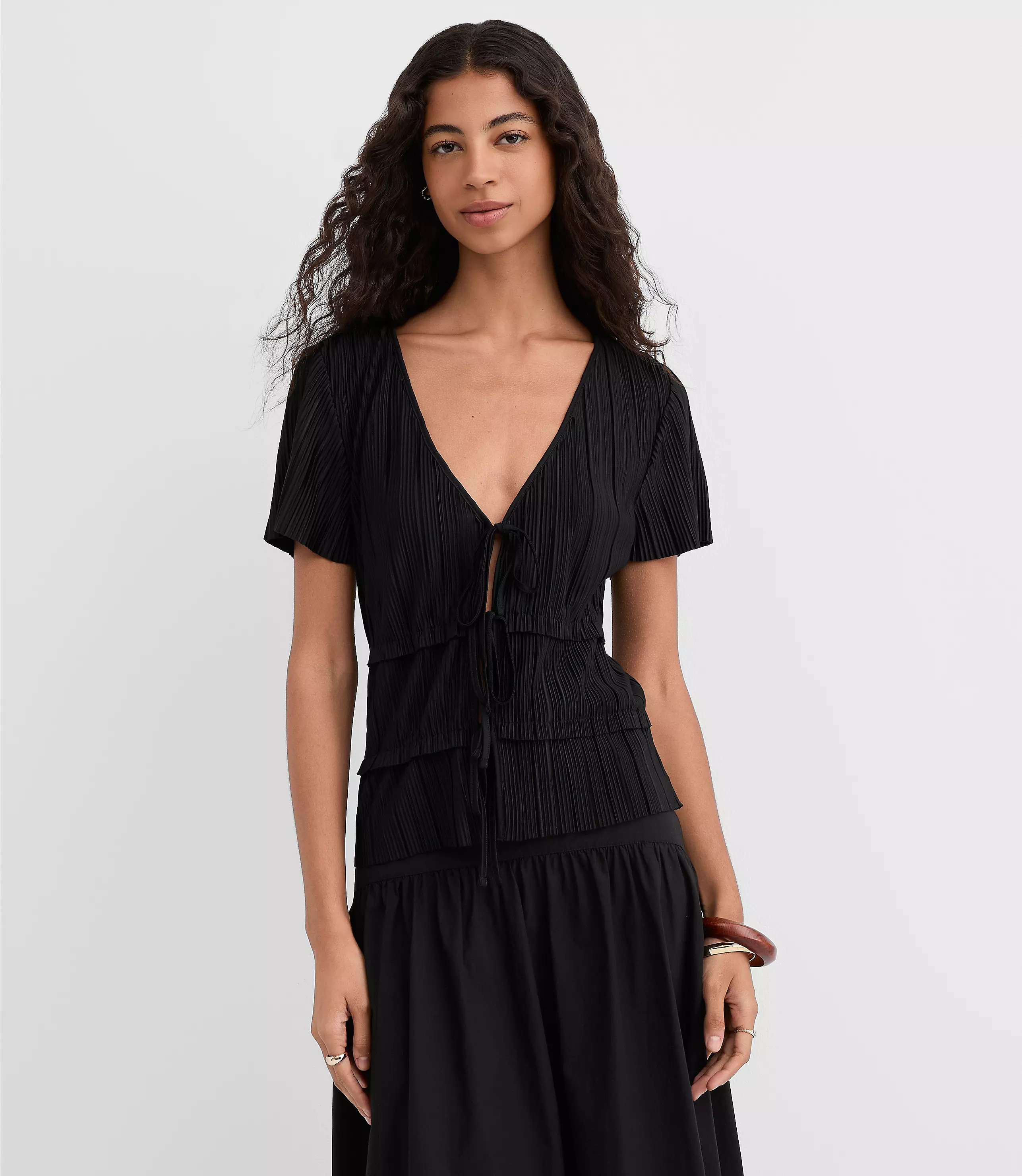 Pleated Bow Tie Top | LOFT