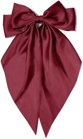 Large Hair Bows for Women Deep Red Silky Satin Hair Bow Hair Clips Long Tail Oversize Hair Ribbon... | Amazon (US)