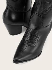Stitch Detail Point Toe Chunky Heeled Western Boots
   SKU: sx2205060415867954      
          (4... | SHEIN