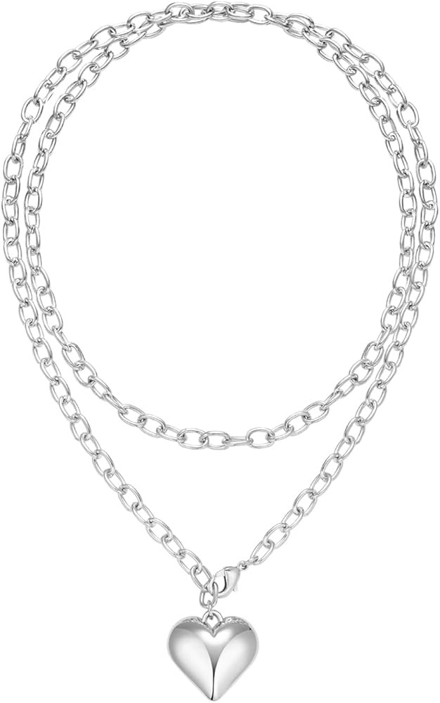 CLASSYZINT Gold Heart Pendant Necklace for Women Puffy Heart Necklace Beads Chain Necklace Statem... | Amazon (US)