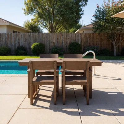 5-Piece HDPE Outdoor Dining Set – All-Weather Patio Table With Umbrella Hole & 4 Armchairs, Durable Garden Furniture For Backyard, Deck, Poolside | Wayfair North America