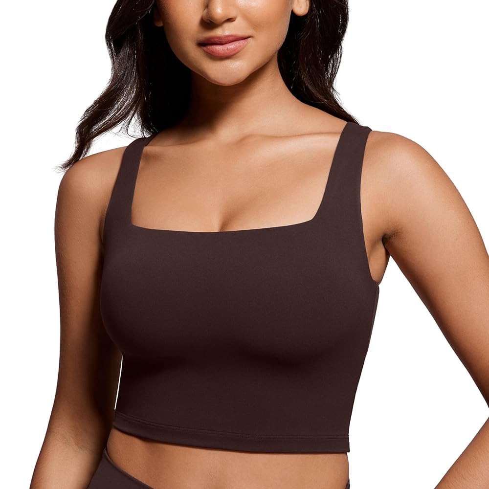 CRZ YOGA Butterluxe Womens Square Neck Longline Sports Bra - Workout Crop Tank Tops Padded Yoga C... | Amazon (US)