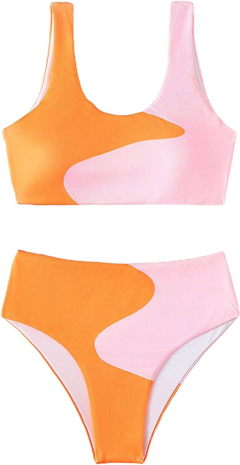 MakeMeChic Women's High Waisted Bikini Sets Swimsuit 2 Piece Bikini Bathing Suit | Amazon (US)