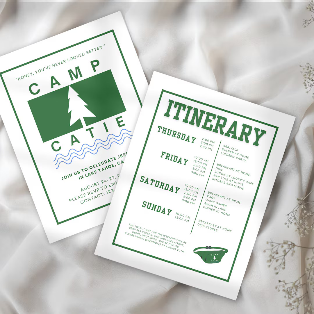 Camp Bachelorette Itinerary Bachelorette Party Agenda Party Invitation Camp Themed Bachelorette S... | Etsy (US)