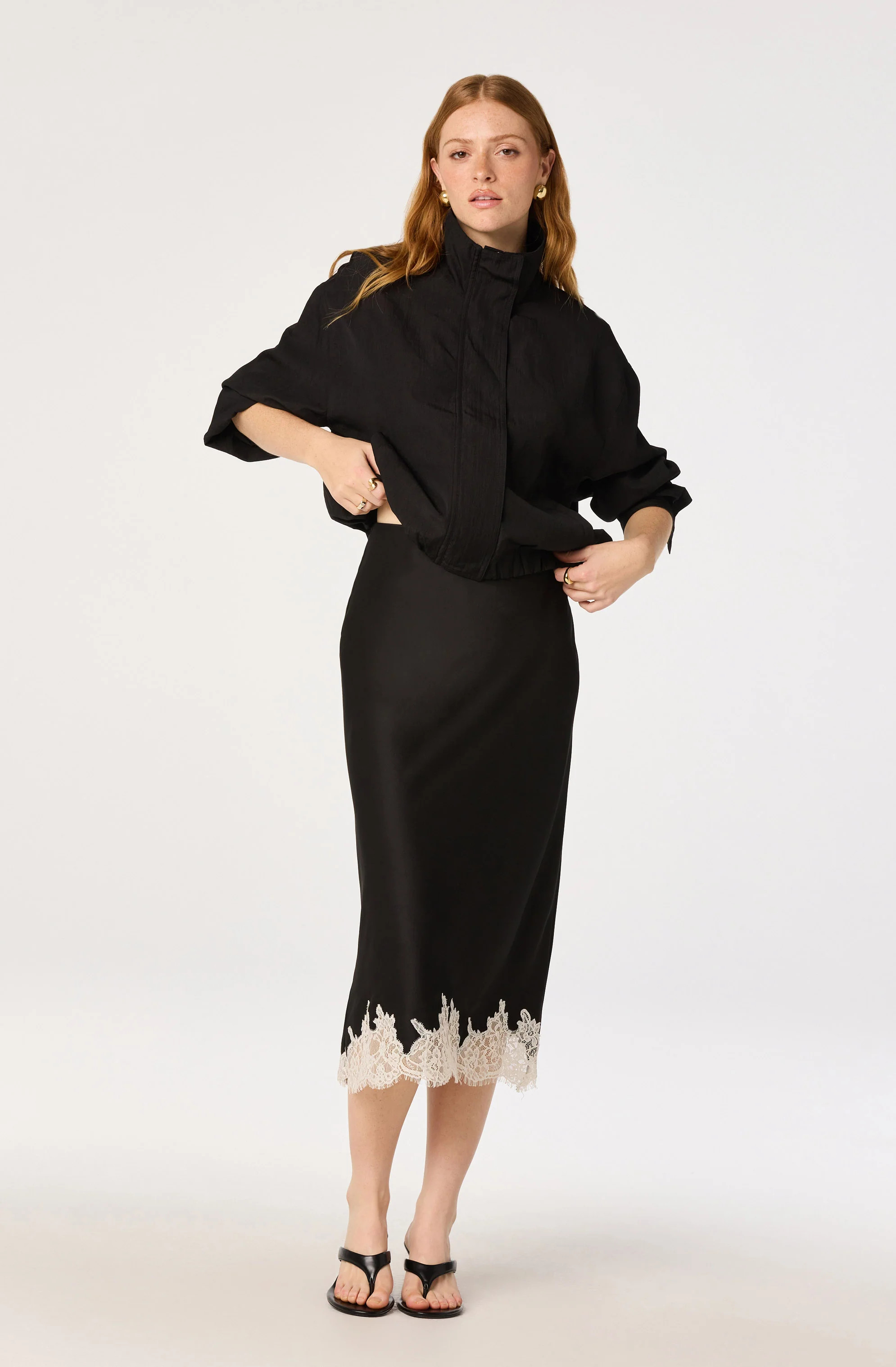 Blossom Lace Hem Midi Skirt - Black / XS | ASTR The Label (US)