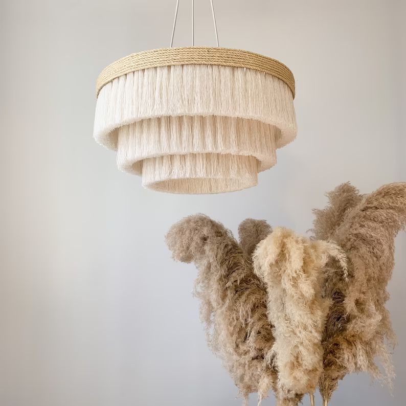Fringe Pendant Light, Cotton Pendant Light Fixture, Boho Light, Nursery Ceiling Lamp, Bedroom Lig... | Etsy (US)