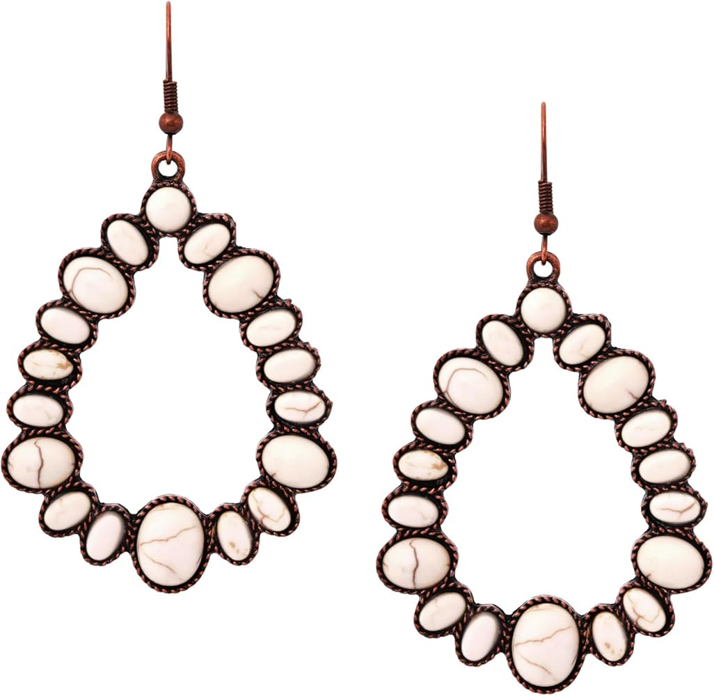 MINACHI Vintage Bohemian Created White Turquoise Dangle Drop Earrings, Boho Summer Jewelry Gift f... | Amazon (US)