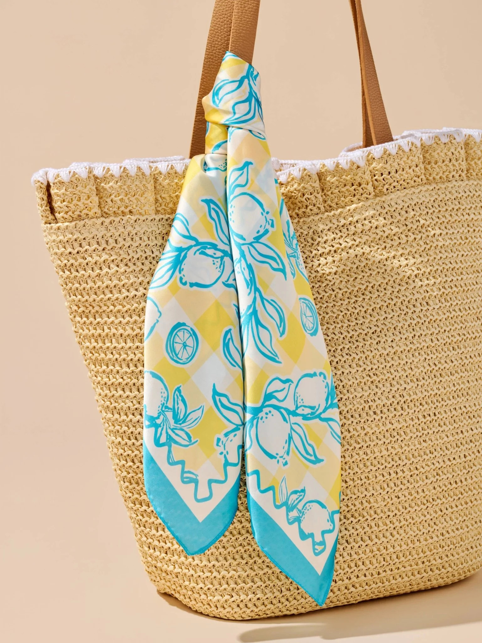 Lemons in Yellow + Turquoise Silky Scarf | Clover + Bee