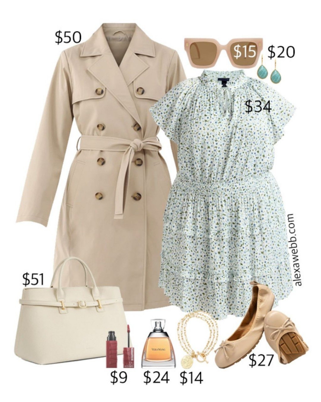 Plus Size on a Budget – Spring Teacher Outfit 2 - A plus size teacher outfit idea with a cute spring dress in a blue floral, trench coat, and beige flats. Alexa Webb #plussize

#LTKWorkwear #LTKPlusSize #LTKStyleTip