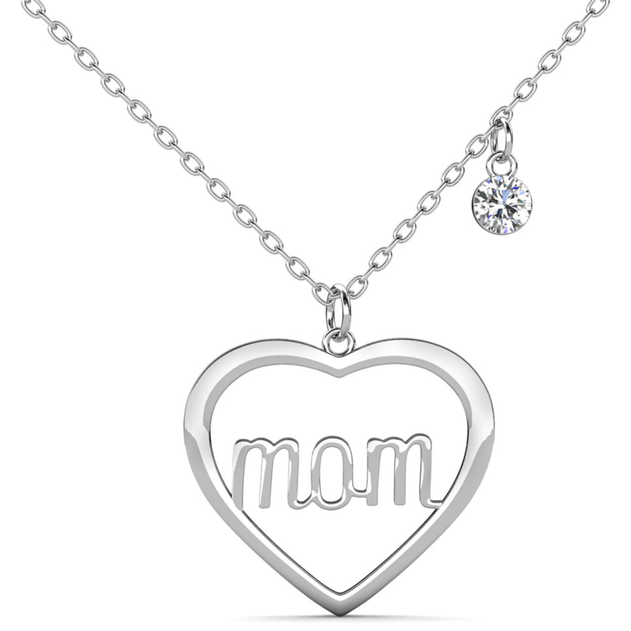 Cate & Chloe Melody 18k White Gold Plated Mom Heart Necklace with Swarovski Crystal for Women | Walmart (US)