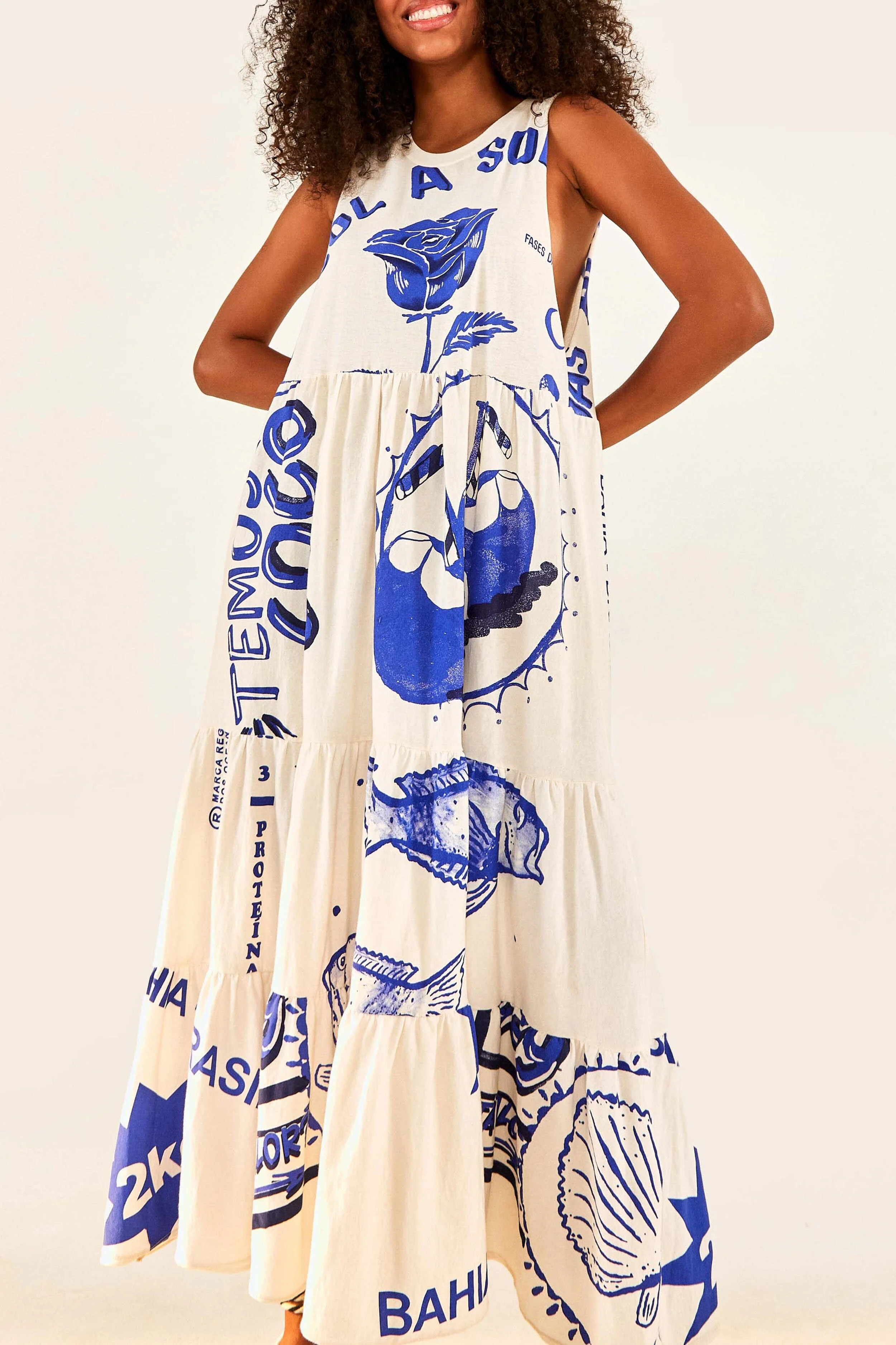 white rainha das aguas t shirt dress | FarmRio (US)