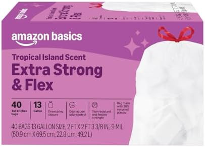 Amazon Basics Extra Strong & Flex Tall Kitchen Drawstring Trash Bags, Tropical Island Scent, 13 G... | Amazon (US)