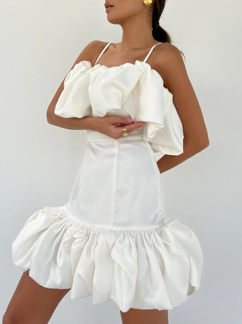 Margot Satin Ruffle Strappy Mini Dress | Ivory | Vita Grace
