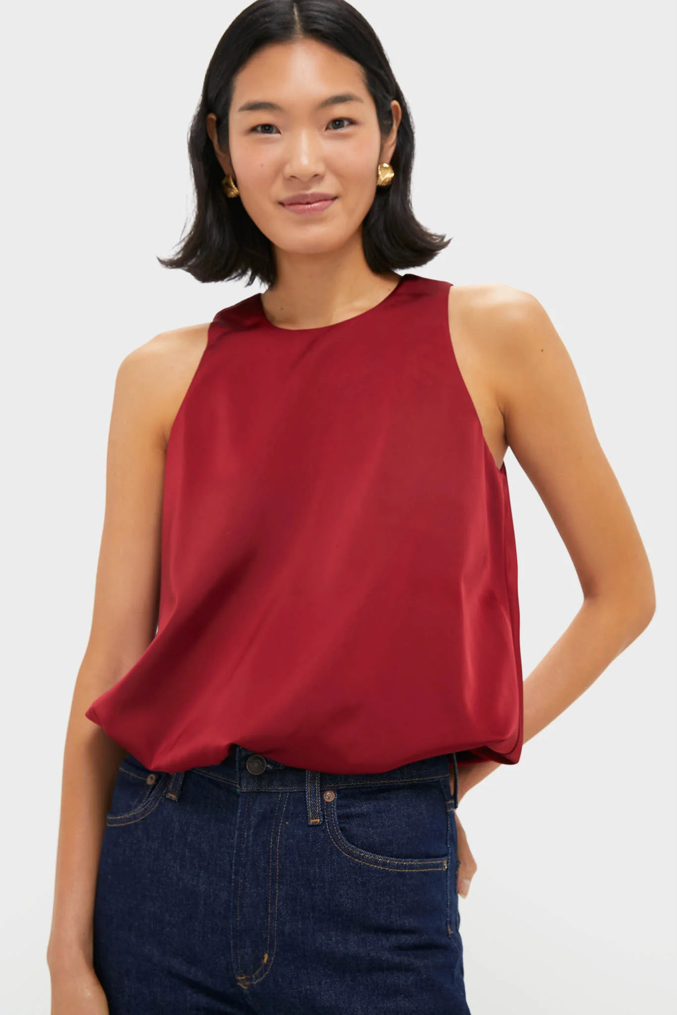 Red Satin Ramona Bubble Hem Top | Tuckernuck (US)