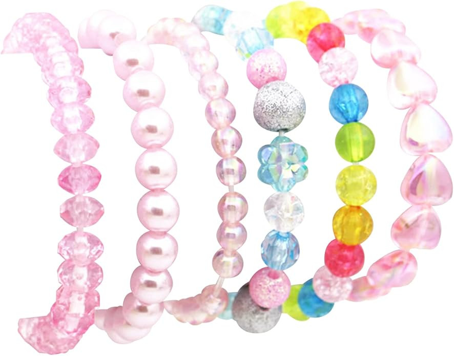 6 Pieces Princess Bracelets,Rainbow Stretchy Bead Bracelets Pink Love Bracelet,Girls Costume Jewe... | Amazon (US)
